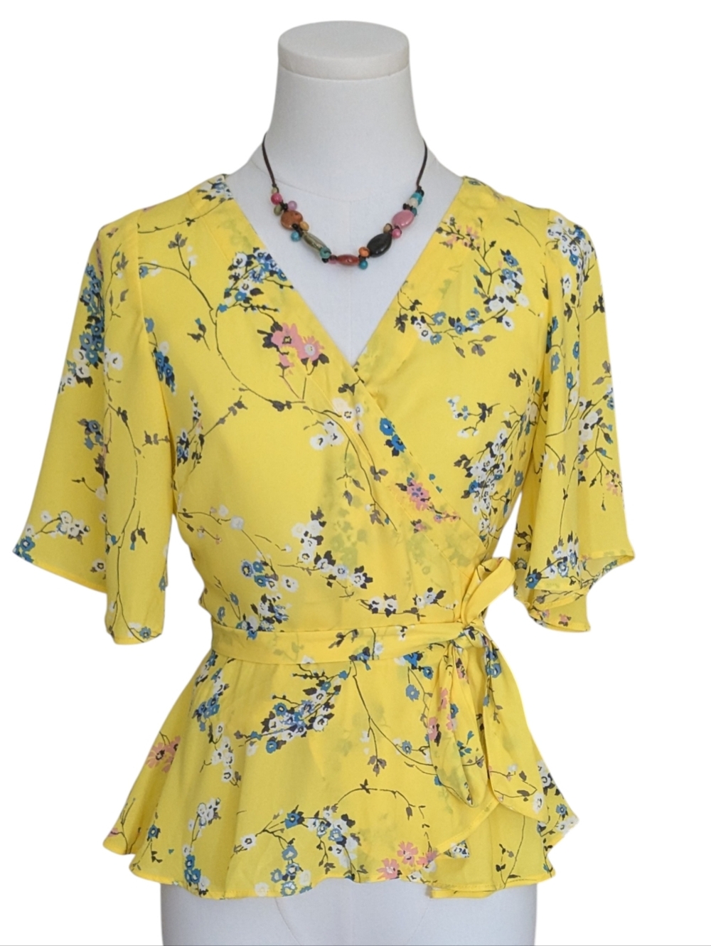 LOFT Yellow Floral Wrap Top Size XSP